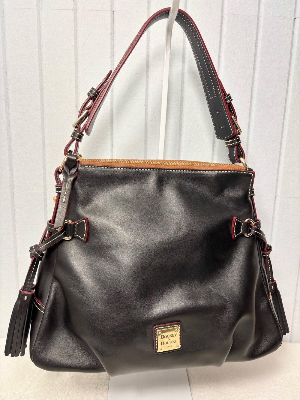Dooney & Bourke Black Leather Shoulder Bag with Red trim